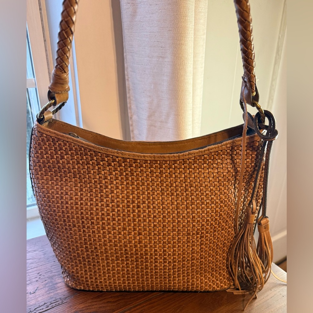 Patricia Nash Woven Leather Castelli Square Hobo Bag-EUC